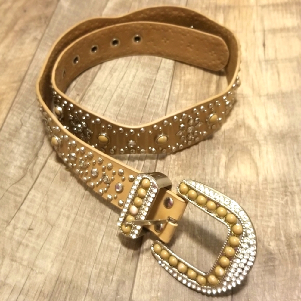 Jeweled Women's Tan Belt - Picture 1 of 7
